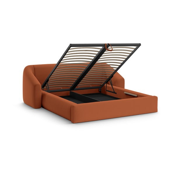 Čalouněná dvoulůžková postel s úložným prostorem s roštem 200x200 cm v cihlové barvě Campi – Cosmopolitan Design-image-2