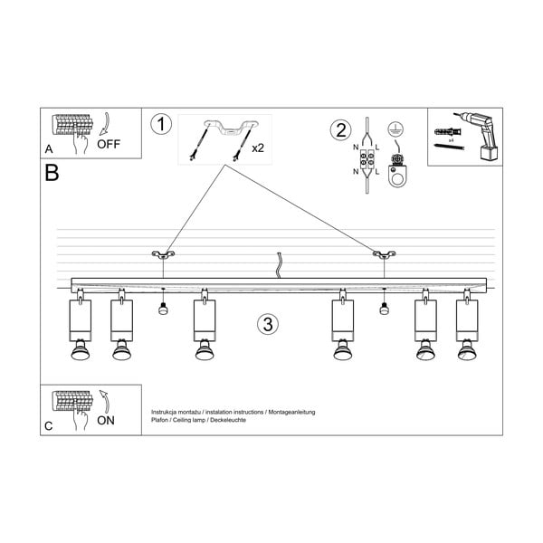 Černé stropní svítidlo Sollux Toscana 6L-image-4