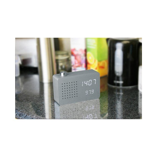 Šedý budík s bílým LED displejem a rádiem Gingko Radio Click Clock-image-3