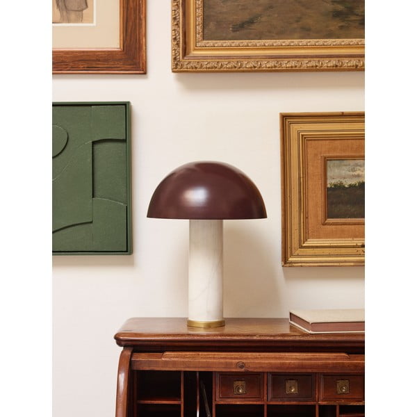 Bílá/tmavě hnědá mramorová stolní lampa s kovovým stínidlem (výška 43 cm) Zorione – Kave Home-image-1