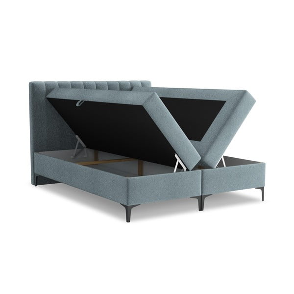 Světle modrá boxspring postel s úložným prostorem 180x200 cm Puhala – Makamii-image-1