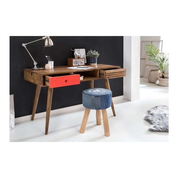 Pracovní stůl s červenou zásuvkou z masivního sheeshamového dřeva Skyport REPA-image-1