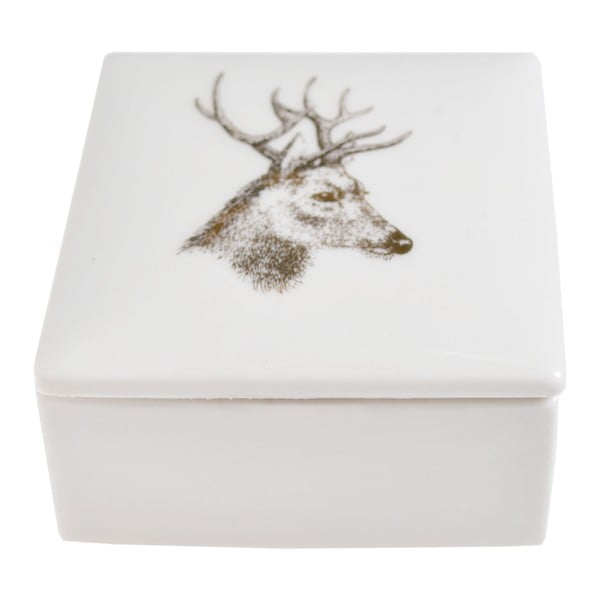 Bílá keramická krabička na šperky Ewax Deer, 7 x 7 cm