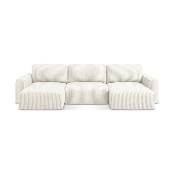 Krémová manšestrová rozkládací/s úložným prostorem rohová pohovka (do "U") Kona – Makamii