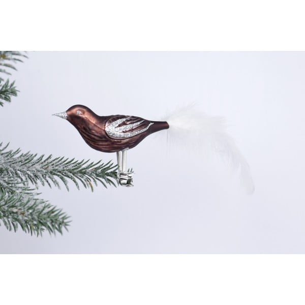 Sada 3 hnědých skleněných vánočních ozdob ve tvaru ptáčka Ego Dekor