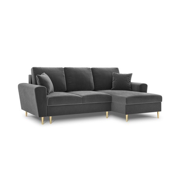 Světle šedá sametová rozkládací/s úložným prostorem rohová pohovka (pravý roh/s lenoškou) Kyoto – Cosmopolitan Design-image-4