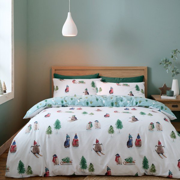 Bílé flanelové povlečení na dvoulůžko/prodloužené 230x220 cm Snowy Penguin – Catherine Lansfield-image-1