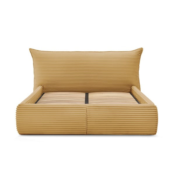 Žlutá čalouněná dvoulůžková postel s úložným prostorem a roštem 180x200 cm Jade – Bobochic Paris-image-4