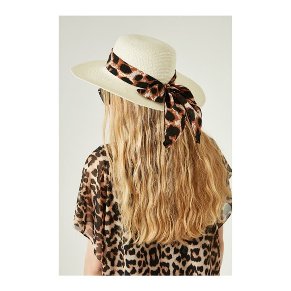 Krémově bílý dámský slaměný klobouk se stuhou Alexander McKensey Leopard