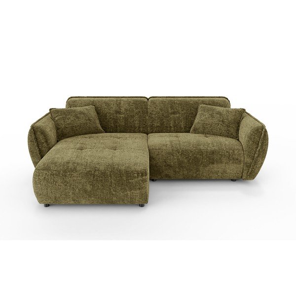 Zelená žinylková rohová pohovka (levý roh/s lenoškou) Nelia – Ropez