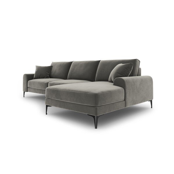 Světle šedá sametová rohová pohovka Mazzini Sofas Madara, pravý roh-image-4