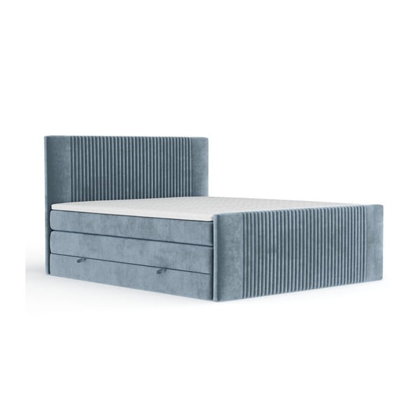 Modrá boxspring postel s úložným prostorem 160x200 cm Bergamo – Maison de Rêve