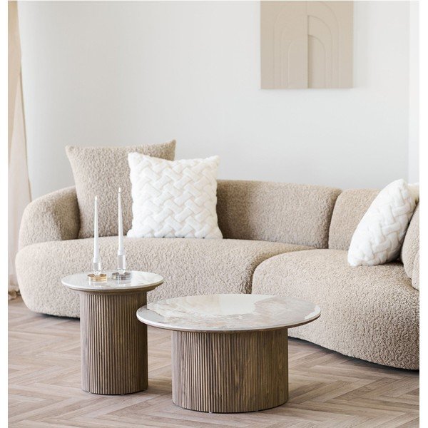 Béžový/v přírodní barvě kulatý konferenční stolek s deskou v dekoru mramoru ø 80 cm Athens – House Nordic-image-1