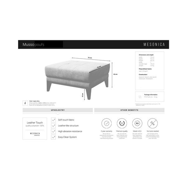 Béžová podnožka z imitace kůže MESONICA Musso Tufted-image-3