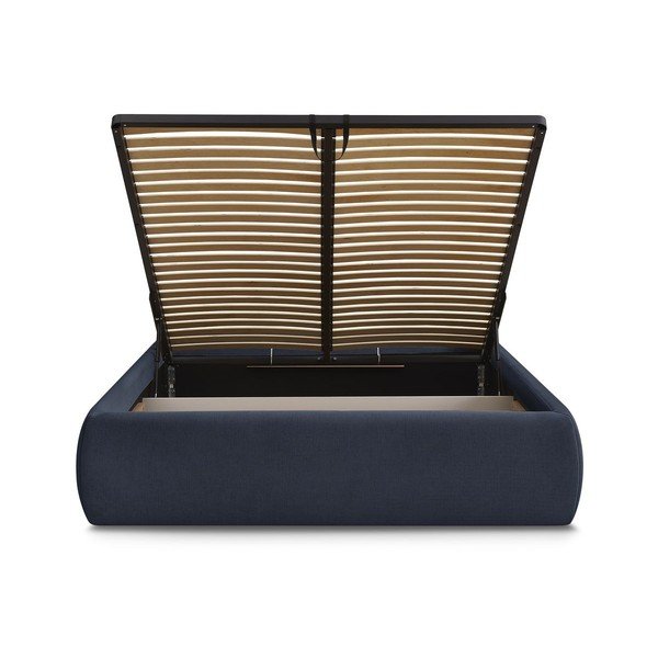 Tmavě modrá čalouněná dvoulůžková postel s úložným prostorem/bez čela s roštem 160x200 cm Inera – Bobochic Paris-image-4