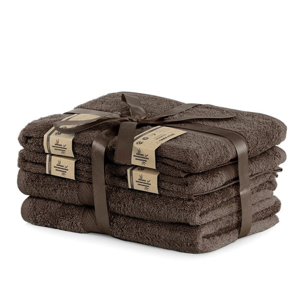 Set 2 tmavě hnědých osušek a 4 ručníků DecoKing Bamby Brown-image-1