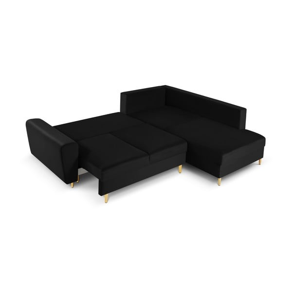 Černá sametová rozkládací/s úložným prostorem rohová pohovka (pravý roh/do L) Kyoto – Cosmopolitan Design-image-2