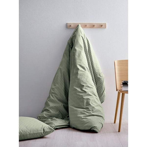 Světle zelené povlečení na jednolůžko z ranforce bavlny Södahl Stripes, 140 x 200 cm-image-1