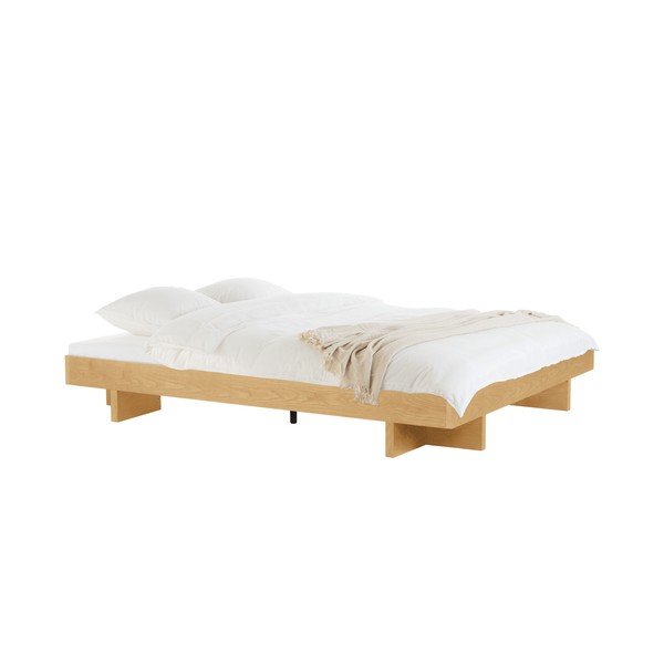 Dvoulůžková postel z MDF v dekoru dubu bez čela s roštem 180x200 cm v přírodní barvě Kito – noo.ma