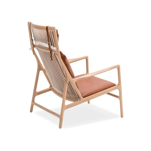 Křeslo s konstrukcí z masivního dubového dřeva a koňakově hnědým sedákem z buvolí kůže Gazzda Dedo-image-3