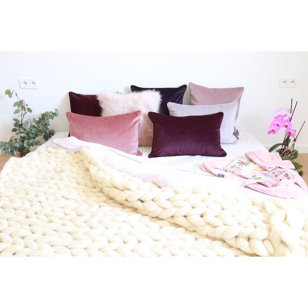 Krémový ručně pletený pléd z merino vlny WeLoveBeds, 180 x 140 cm-image-4