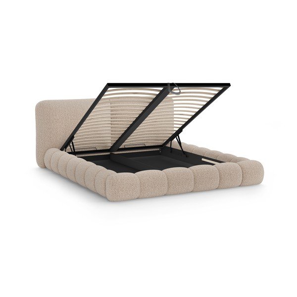 Šedobéžová čalouněná dvoulůžková postel s úložným prostorem s roštem 200x200 cm Solange – Micadoni -image-2