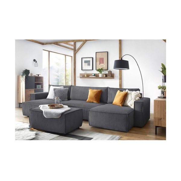 Tmavě šedý manšestrový taburet Nihad – Bobochic Paris-image-4