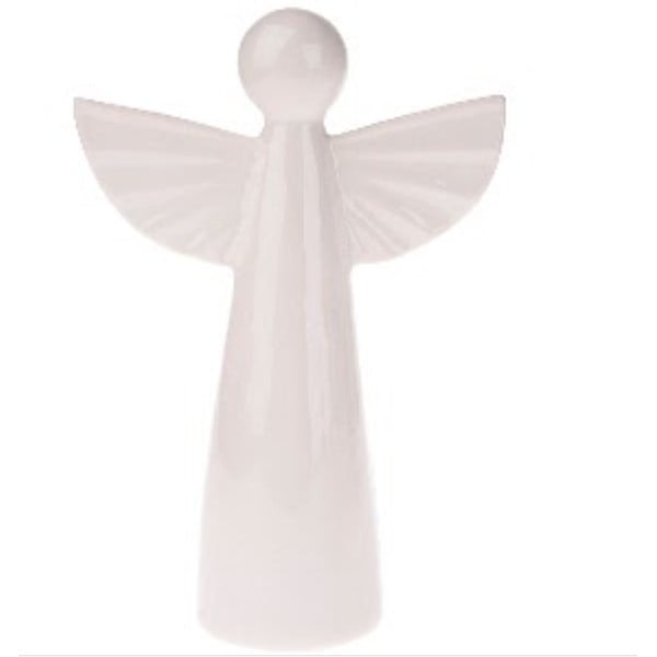 Bílá keramická dekorace ve tvaru anděla, výška 12,6 cm