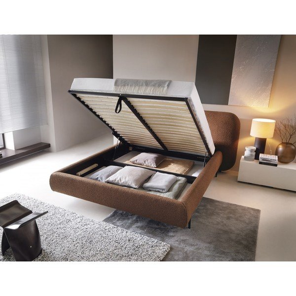 Čalouněná dvoulůžková postel s úložným prostorem s roštem 160x200 cm v terakotové barvě Pointt – ELTAP-image-2