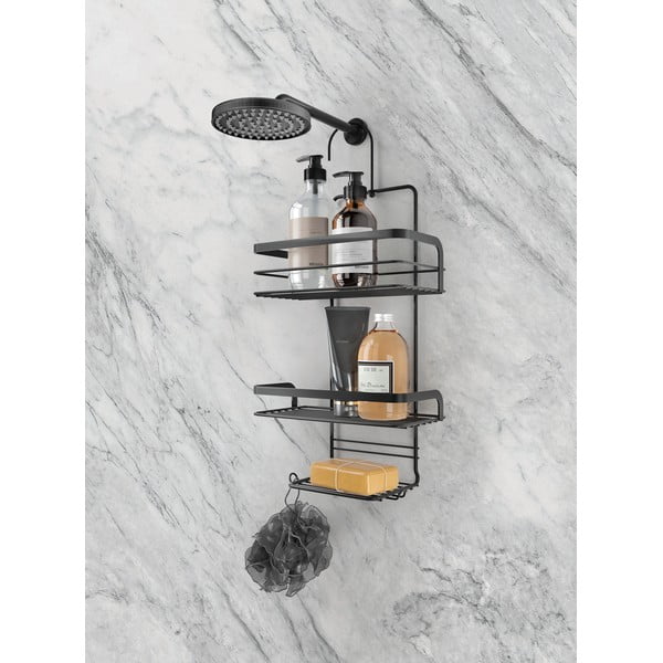 Černá závěsná koupelnová police Metaltex Origin Lava-image-1