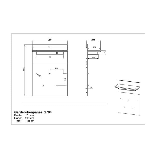 Věšákový panel v dekoru dubu v přírodní barvě Fremont – Germania-image-4