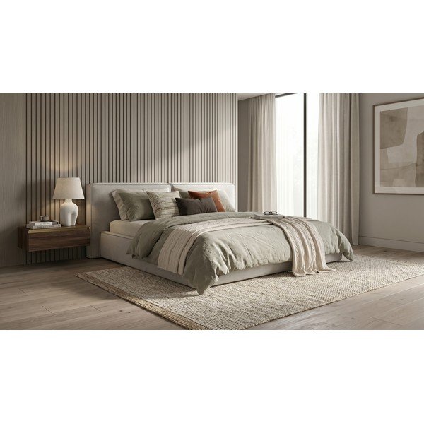 Světle šedá čalouněná dvoulůžková postel s úložným prostorem a roštem 160x200 cm Arendal – Cosmopolitan Design-image-1