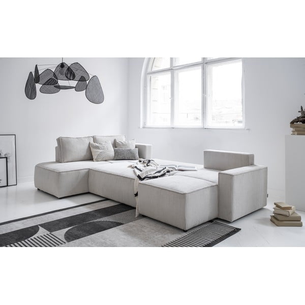 Bílá manšestrová rozkládací rohová pohovka (levý roh/do "U") Brave Dave – Miuform-image-3