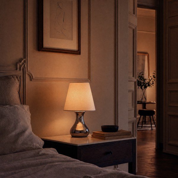 Krémová/ve stříbrné barvě kovová stolní lampa s textilním stínidlem (výška 36 cm) Nell – Premier Housewares-image-1