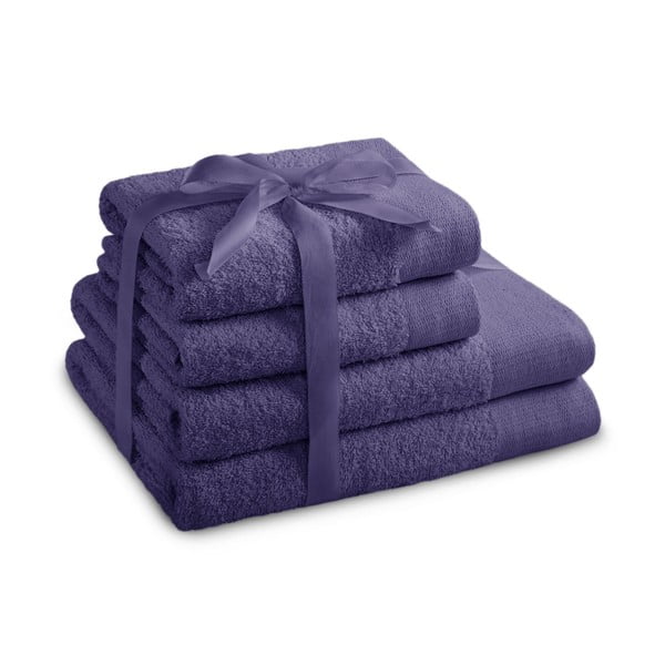 Fialové froté bavlněné ručníky a osušky v sadě 4 ks Amari – Restilo