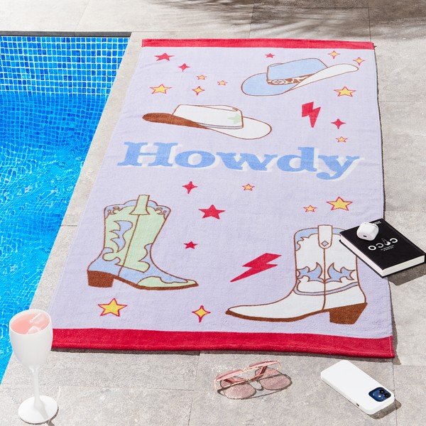 Fialová froté bavlněná plážová osuška 76x160 cm Howdy Cowgirl – Sassy B-image-1