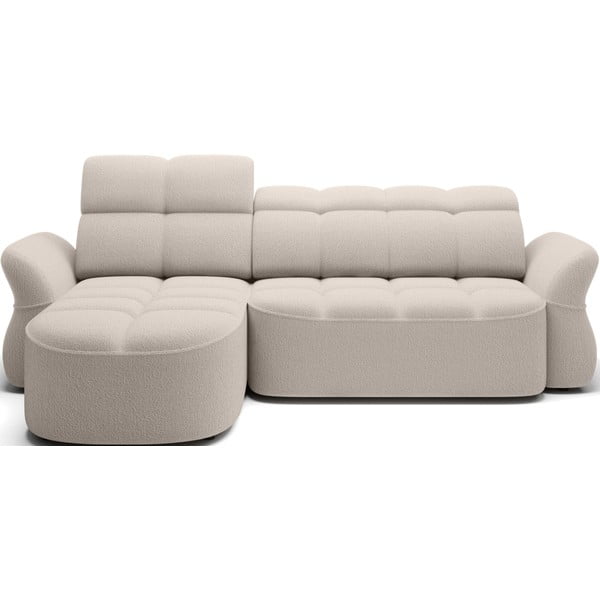 Béžová rozkládací/s úložným prostorem rohová pohovka z textilie bouclé (levý roh/s lenoškou) Beneth – ELTAP