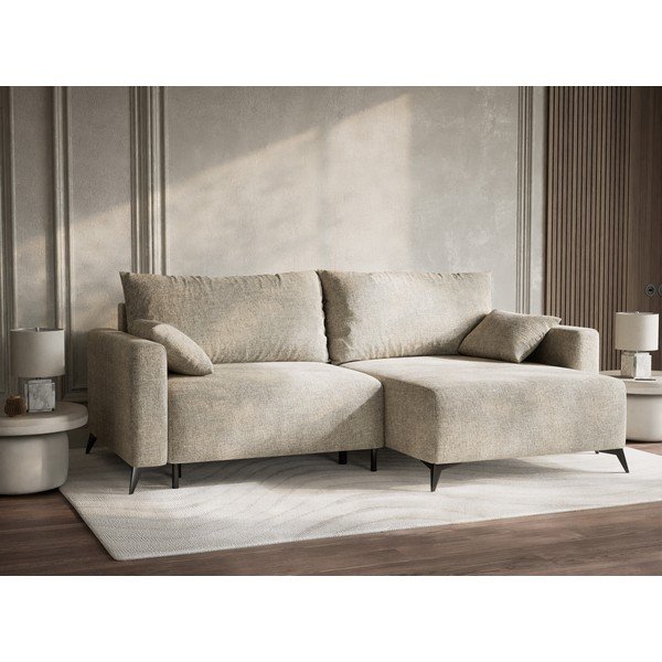 Béžová žinylková rozkládací/s úložným prostorem rohová pohovka (pravý roh/s lenoškou) Leon – Maison de Rêve-image-4