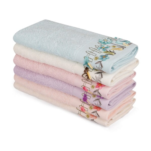 Sada 6 barevných ručníků z čisté bavlny Africa, 30 x 50 cm