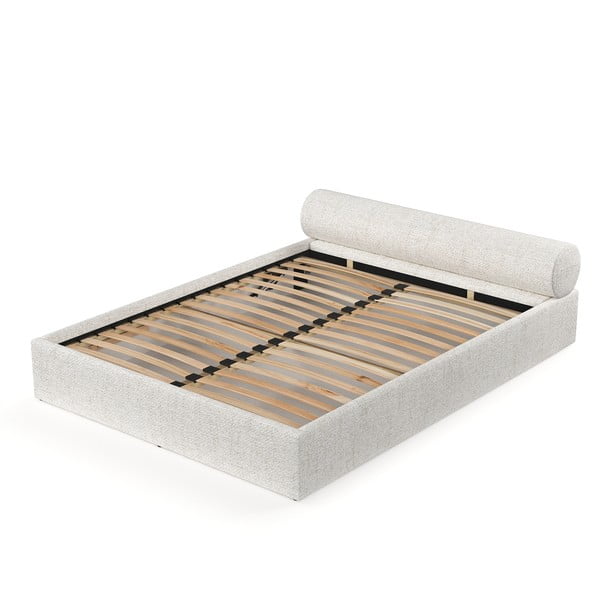 Krémová čalouněná dvoulůžková postel s úložným prostorem s roštem 200x200 cm Solvo – Maison de Rêve-image-3