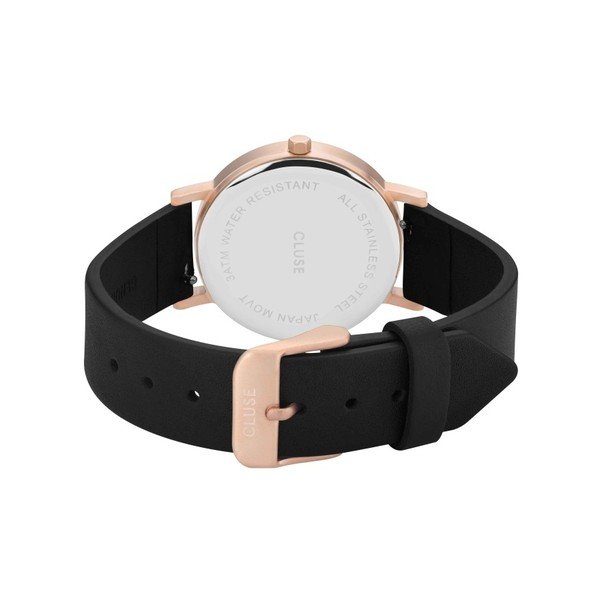 Dámské černé hodinky s koženým řemínkem a mramorovým ciferníkem Cluse La Roche Petite Rose-image-2