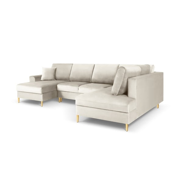 Béžová sametová rozkládací/s úložným prostorem rohová pohovka (pravý roh/do "U") Kyoto – Cosmopolitan Design-image-3