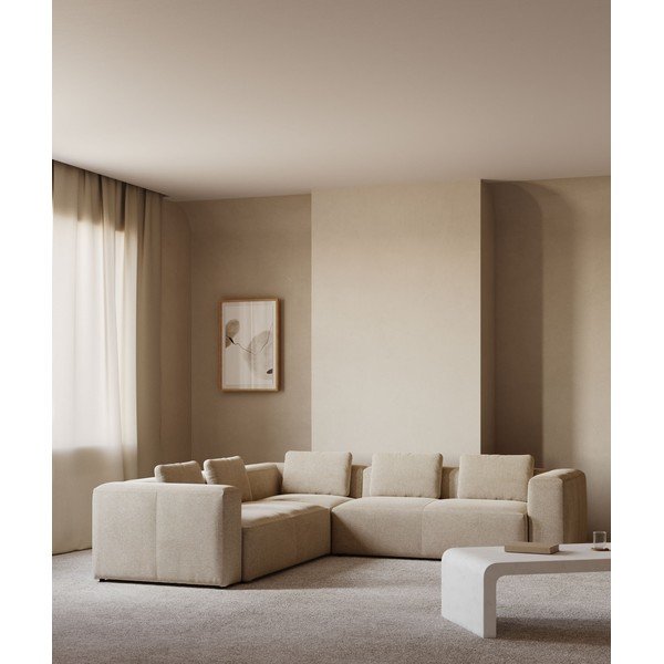 Béžová žinylková rohová pohovka Blok – Kave Home-image-1