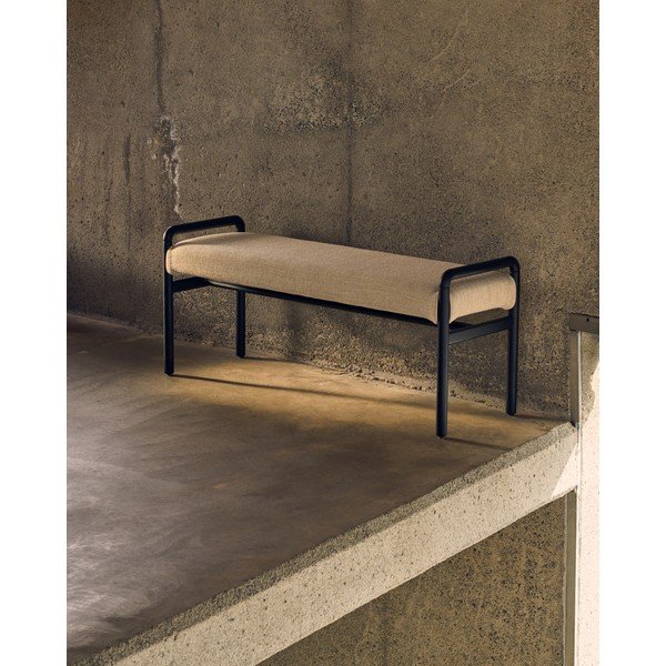 Černá/krémová žinylková lavice Macaret – Kave Home-image-1