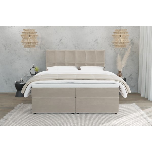 Béžová boxspring postel s úložným prostorem 180x200 cm Flip – Ropez-image-2