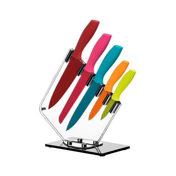 Sada 5 barevných nožů se stojanem Premier Housewares Soft Grip