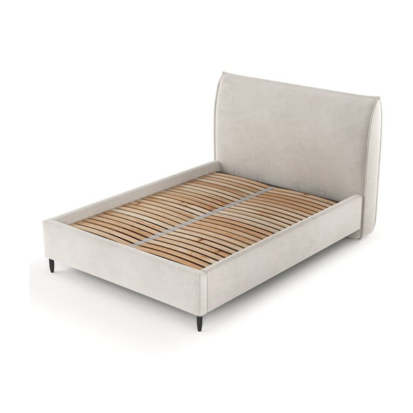 Krémová čalouněná dvoulůžková postel s úložným prostorem s roštem 140x200 cm Shell – Maison de Rêve-image-3