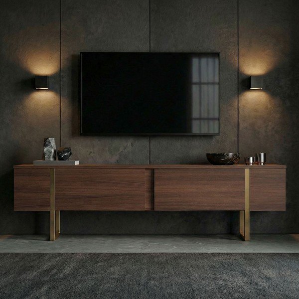 TV stolek v dekoru ořechu v tmavě přírodní barvě 180x50x30 cm Onera – Kalune Design-image-2