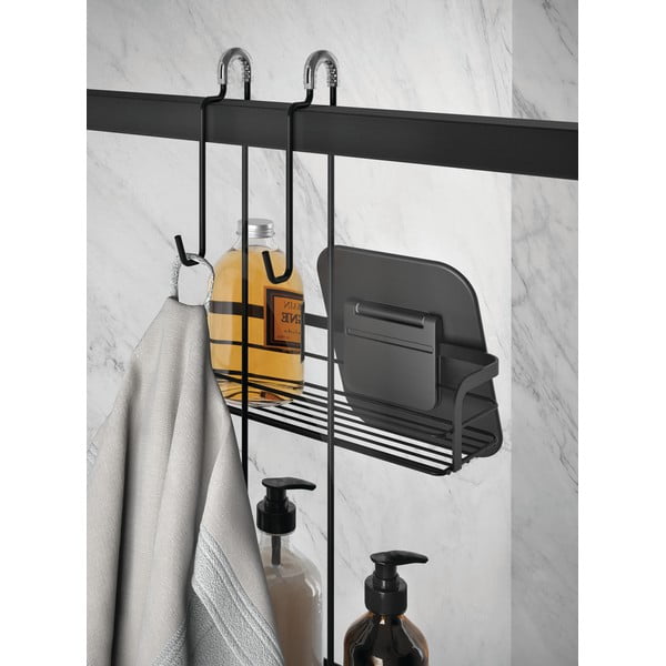 Matně černá závěsná ocelová koupelnová polička Lava – Metaltex-image-4