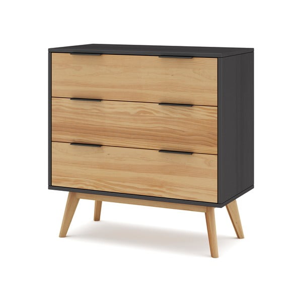 Černá/přírodní vysoká komoda z borovicového dřeva 80x83 cm Lavis – Marckeric-image-2